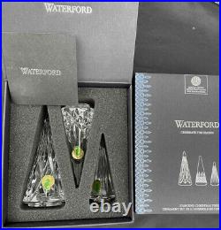 NIB 2020 Waterford Lead Crystal Clear Set Of 3 Standing Christmas Tree Ornament