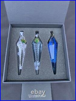NIB 2020 Waterford Set Of 3 Topaz Mix Ombre Icicle Christmas Ornament #1055102