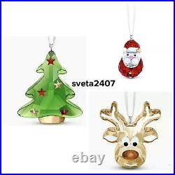 NIB Lot of 3 Swarovski Ornaments Gingerbread Reindeer Rocking Santa & Green Tree