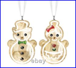 NIB Swarovski Gingerbread Snowman Couple Crystal Christmas Ornament #5464885