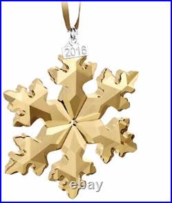 NIB Swarovski SCS 2016 Ornament Set Of 2 Gold Crystal Snowflake 5222349 5222353