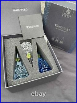NIB Waterford Crystal Lismore Set Of 3 Blue Topaz Ombré Mix Christmas Tree Decor