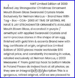 NWT 2003 jay Strongwater Christmas ornament Swarovski Neiman Marcus crystal egg
