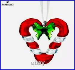 New In Box Authentic Swarovski Christmas Candy Cane Heart Ornament #5303315
