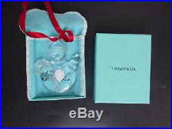 New Tiffany & Co Snowman Christmas Tree Crystal Glass Ornament with Box & Pouch