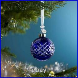 New Waterford Crystal Christmas Ornament Ball Cobalt Blue In Original Box