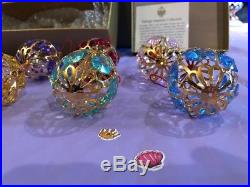 New in Box NIB Set of 6 Faberge Crystal Multi Color Egg Christmas Ornaments