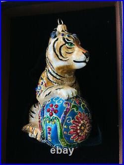 New in Box RARE Jay Strongwater Tiger with Ball Swarovski Crystal Ornament