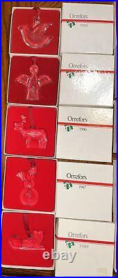 ORREFORS Crystal Christmas Ornaments 1984-2001 +3 In Boxes HUGE LOT RARE (21 Pc)