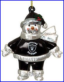Oakland Raiders Crystal Snowman Christmas Ornament