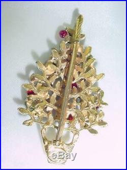 Original by Robert Christmas Tree Pin Brooch Movable Red Ornaments Perfect #1918