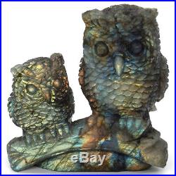 Owl Christmas Ornament Set Natural Labradorite Statue Healing Crystal Figurine
