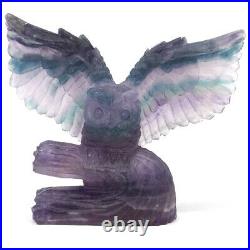 Owl Statue Natural Fluorite Gemstone Crystal Healing Reiki Home Decor Ornament