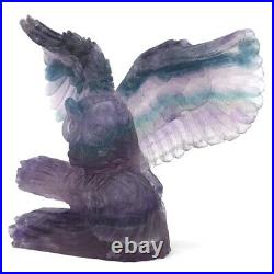 Owl Statue Natural Fluorite Gemstone Crystal Healing Reiki Home Decor Ornament