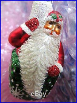 PATRICIA BREEN CHRISTMAS ORNAMENT SKYWARD SANTA HOLLY & CRYSTALS TWO PART 2003