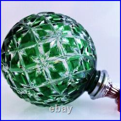Pair Waterford Crystal 2014 Annual Ornament Christmas Cased Ball Emerald Green