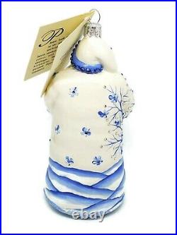 Patricia Breen Exquisite Santa Azure Blue Christmas Holiday Tree Ornament Floral