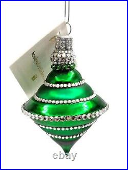 Patricia Breen Jetson Green Silver Banded Crystals Jewel Christmas Tree Ornament