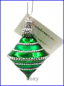 Patricia Breen Jetson Green Silver Banded Crystals Jewel Christmas Tree Ornament