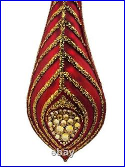 Patricia Breen La Plume Firebird Feather Red Gold Crystal Christmas Ornament