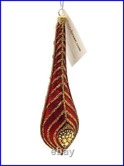 Patricia Breen La Plume Firebird Feather Red Gold Crystal Christmas Ornament