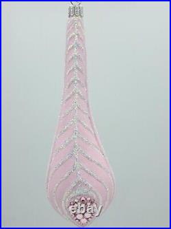 Patricia Breen La Plume Pink Peacock Feather Crystal Christmas Tree Ornament HCB