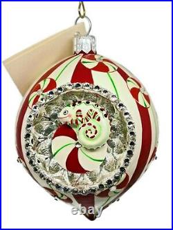 Patricia Breen Toujours Hamish Peppermint Chameleon Orb Christmas Ornament