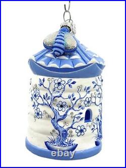Patricia Breen Zenskep Chinoiserie Blue Bee Floral Asian Holiday Tree Ornament