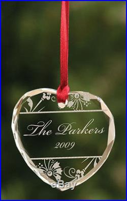 Personalized Laser Engraveable Crystal Christmas Ornament, Heart
