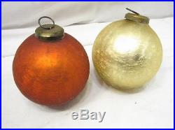 Pr Vintage German Mercury Glass Kugel Balls Glass Christmas Ornaments Orange