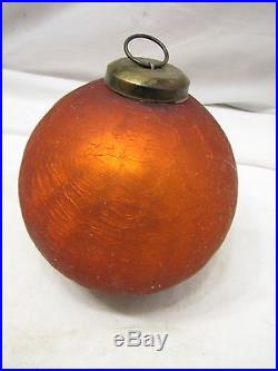 Pr Vintage German Mercury Glass Kugel Balls Glass Christmas Ornaments Orange