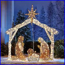 Pre-Lighted 6' Crystal Nativity With 250 Clear Mini Lights Holiday Season Ornament