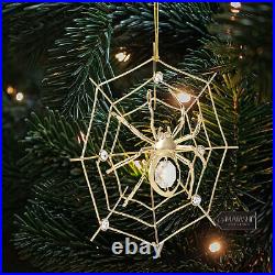 (Qty 12) Matashi 24K Gold Plated Crystal Studded Lucky Spider Hanging Ornaments