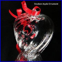 RARE NEW in BOX STEUBEN art glass HOLIDAY APPLE ornament crystal XMAS tree heart