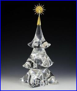 RARE NEW in BOX STEUBEN glass CHRISTMAS TREE 18K GOLD STAR ornament HOUSTON