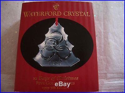 RARE WATERFORD CRYSTAL 1999 12 DAYS OF CHRISTMAS ORNAMENT 5 GOLDEN RINGS MIB
