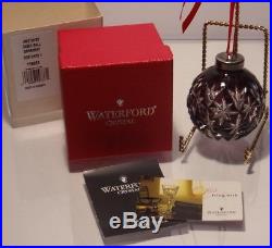 RARE WATERFORD CRYSTAL AMETHYST BALL CHRISTMAS ORNAMENT MINT IN BOX withsleeve