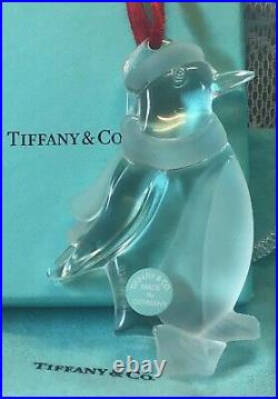 Rare Tiffany & Co Crystal Penguin Christmas Ornament 3-7/8 New In Box Etched ID