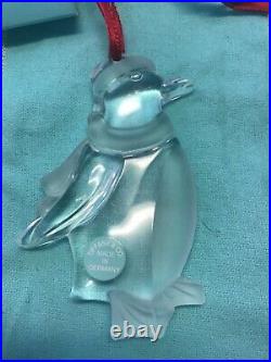 Rare Tiffany & Co Crystal Penguin Christmas Ornament 3-7/8 New In Box Etched ID