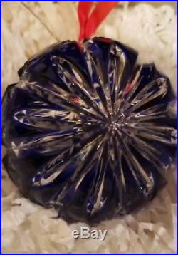 Rare Waterford Crystal Cobalt Blue Ball Christmas Tree Ornament
