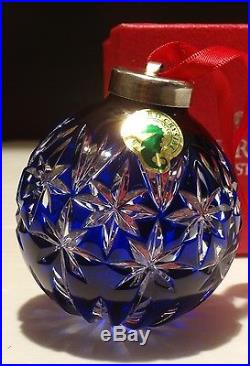 Rare Waterford Crystal Cobalt Blue Ball Christmas Tree Ornament In Box