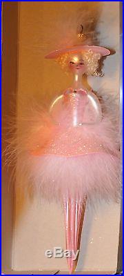 Rare pink showy girl Christmas ornament blown glass feather figural rare Italy