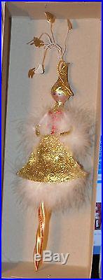 Rare pixy showy girl Christmas ornament blown glass feather figural rare Italy
