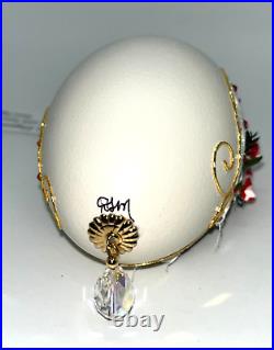 Real Goose Egg Ornament with Gingerbread house, Carved, Swarovski crystals, signed