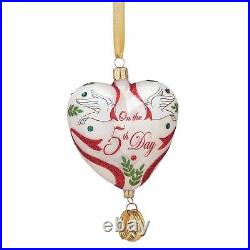 Reed & Barton 5 Golden Rings Glass Ornament Five 12 Days Of Christmas Heart NEW
