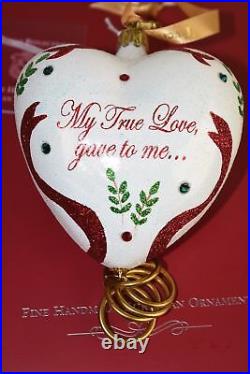 Reed & Barton 5 Golden Rings Glass Ornament Five 12 Days Of Christmas Heart NEW
