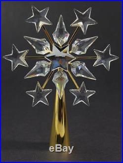 Retired Signed SWAROVSKI Silver Crystal Gold Star Christmas Tree Topper w Box