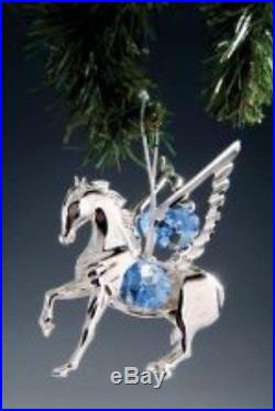 SILVER AND BLUE CRYSTAL PEGASUS FLYING HORSE CHRISTMAS ORNAMENT