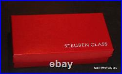 STEUBEN CANDY CANE PAIR NEW in BOX glass RED + WHITE airtwist ornaments Xmas