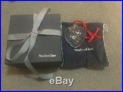STEUBEN Christmas PUFFY HEART ORNAMENT Crystal With Dust Bag And Box